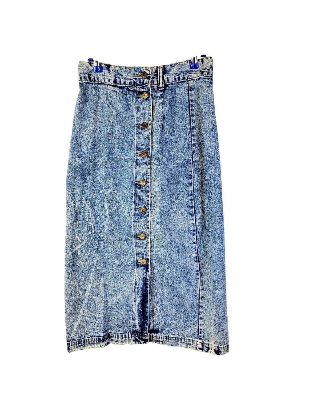 Avon Fashions Vintage 80s Denim Midi Skirt Women 28 12 Casual Button Up Blue M